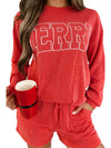 Racing Red Corded MERRY Long Sleeve Top and Shorts Pajama Set