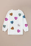 White Letter Print Heart Graphic Valentines Corded Crewneck Sweatshirt