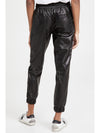 Black Faux Leather Smocked Waist Drawstring Cropped Pants