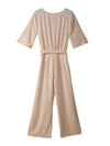 Apricot Boat Neck Knot Wide Leg Jumpsuit