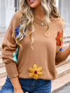 Angel Wings Crochet Flower Round Neck Sweater - Cocoa Yacht Club