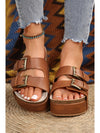 Chestnut Dual Buckle Studded Vintage Platform Slides Shoes