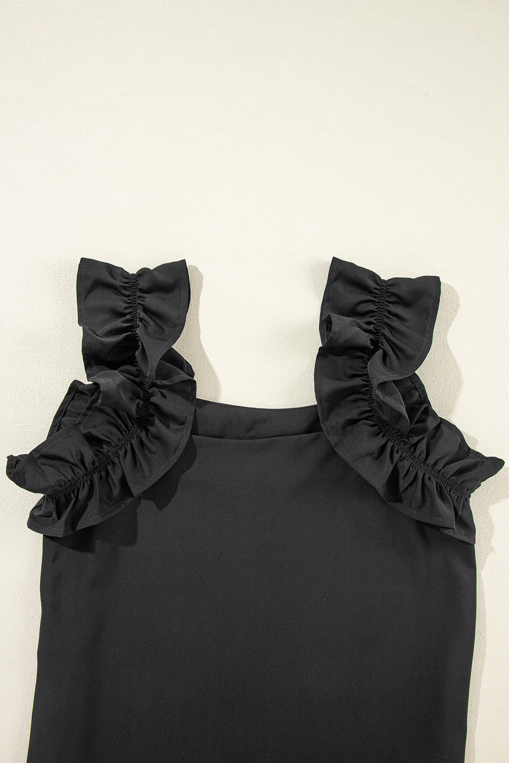 Smoke Green Plain Ruffle Trim Sleeveless Blouse