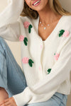 White 3D Flower Decoration Sweater Cardigan