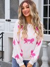 Angel Wings Bow Round Neck Dropped Shoulder Sweater - Cocoa Yacht Club