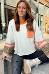 Apricot Geometric Patchwork Sleeve Loose Fit Top