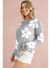 Light Pink Flower Drop Shoulder Hollow Knit Top