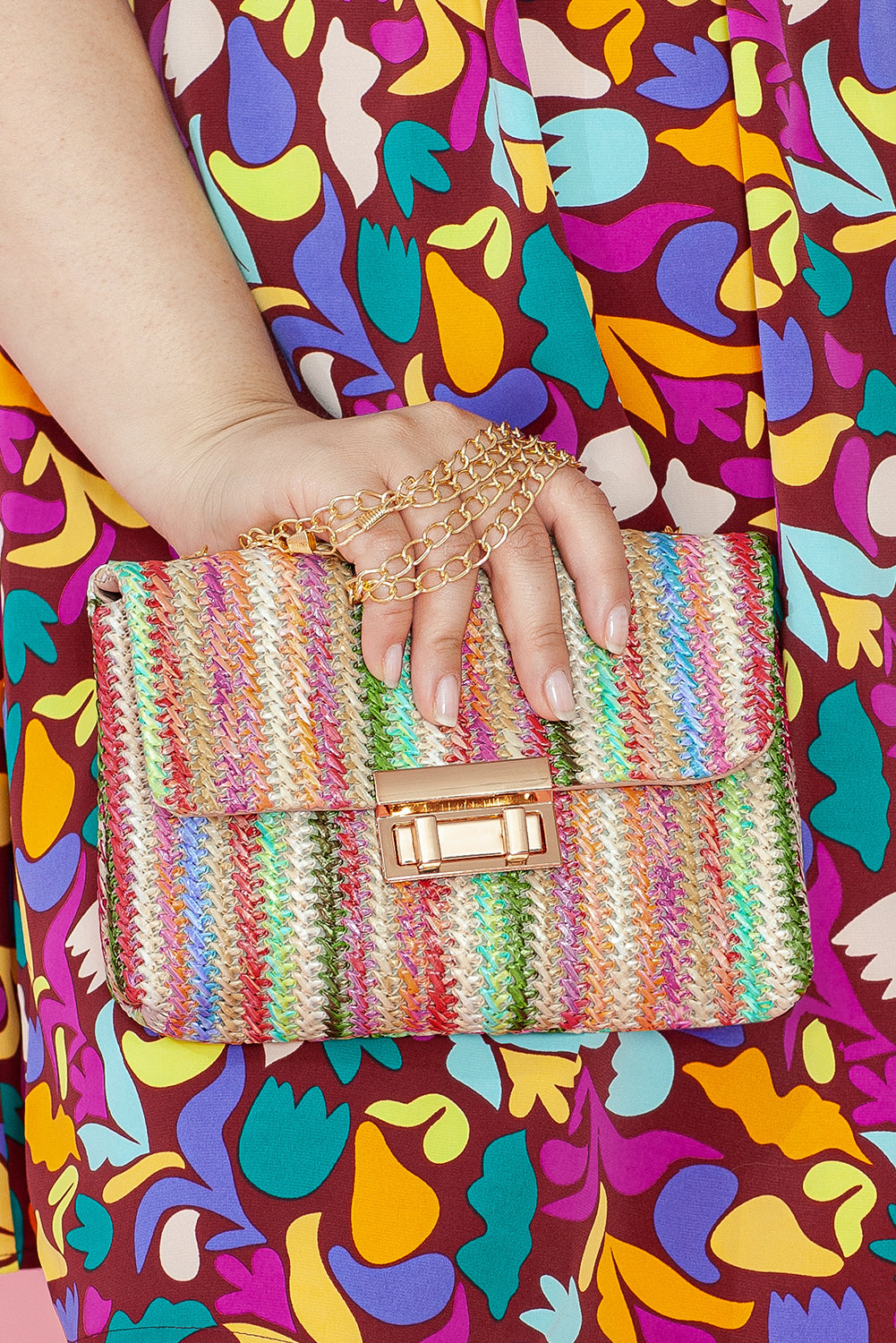 Multicolour Striped Crochet Flapped Single Shoulder Bag