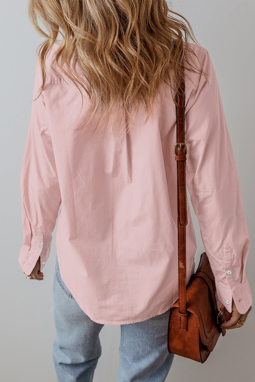 Light Pink Pleated Button-up Plain Shirt