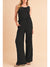 Black Crinkled U Neck Tank and Wide Leg Pants Set