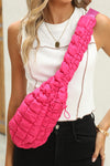 Bright Pink Marshmallow Quilted Drawstring Decor Crossbody Bag