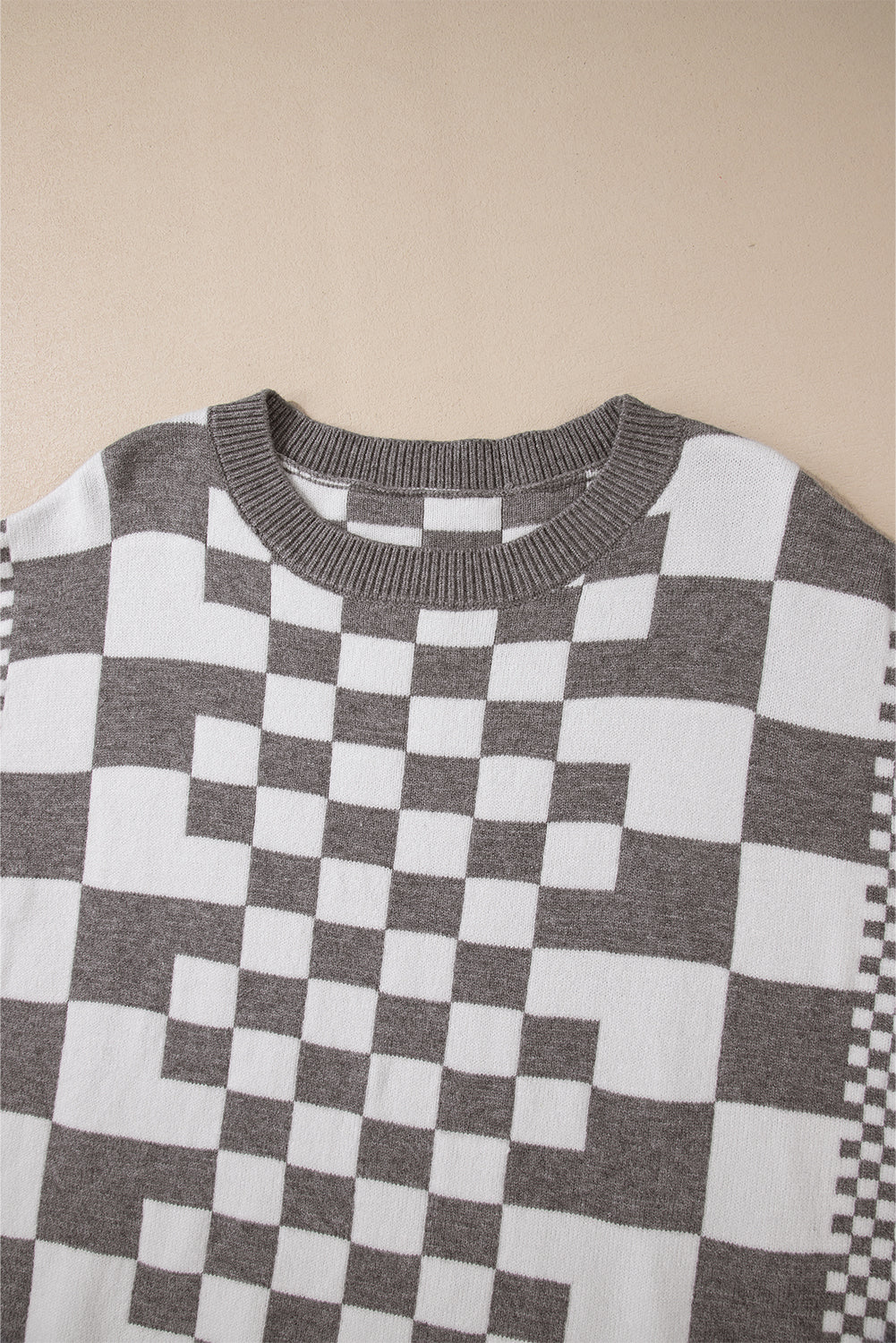 Carrot Checkered Drop Shoulder Round Neck Sweater