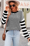 Black Stripe Twisted Knitted Drop Shoulder Sweater