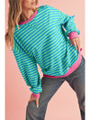 Green Stripe Contrast Edge Oversized Sweatshirt