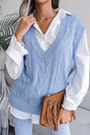 Sky Blue Hollow Out V Neck Knit Vest