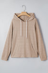 Smoke Gray Solid Color Textured Knit Drawstring Hoodie