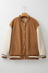 Contrast Baseball Collar Snap Down Long Sleeve Jacket