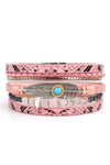 Pink Snake Print Turquoise Detail Boho Bracelet Set