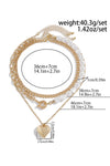 Gold 3pcs Layered Pearl Chain Bow Charm Necklace Set