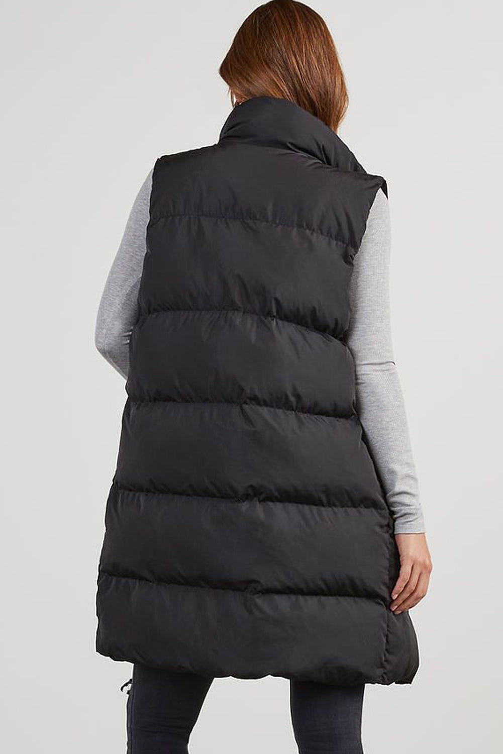 Coffee Quilted Pocketed Long Puffer Vest Coat