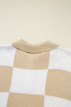 Light French Beige Checkered V-Neck Collared Pullover Sweater