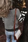 Black Stripe Twisted Knitted Drop Shoulder Sweater