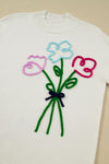White Floral Embroidered Drop Sleeve Knit Sweater
