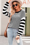 Black Stripe Twisted Knitted Drop Shoulder Sweater