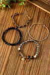 Black Beaded Shell 4 Piece Alloy Bracelet Set