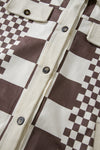 Brown Checkered Corduroy Button Up Shacket