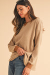 Smoke Gray V Neck Pullover Loose Sweatshirt