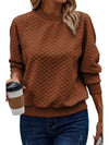 Beige Solid Color Textured Raglan Sleeve Pullover Sweatshirt