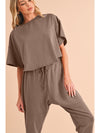 Taupe Batwing Sleeve High Low Tee and Drawstring Crop Pants Set