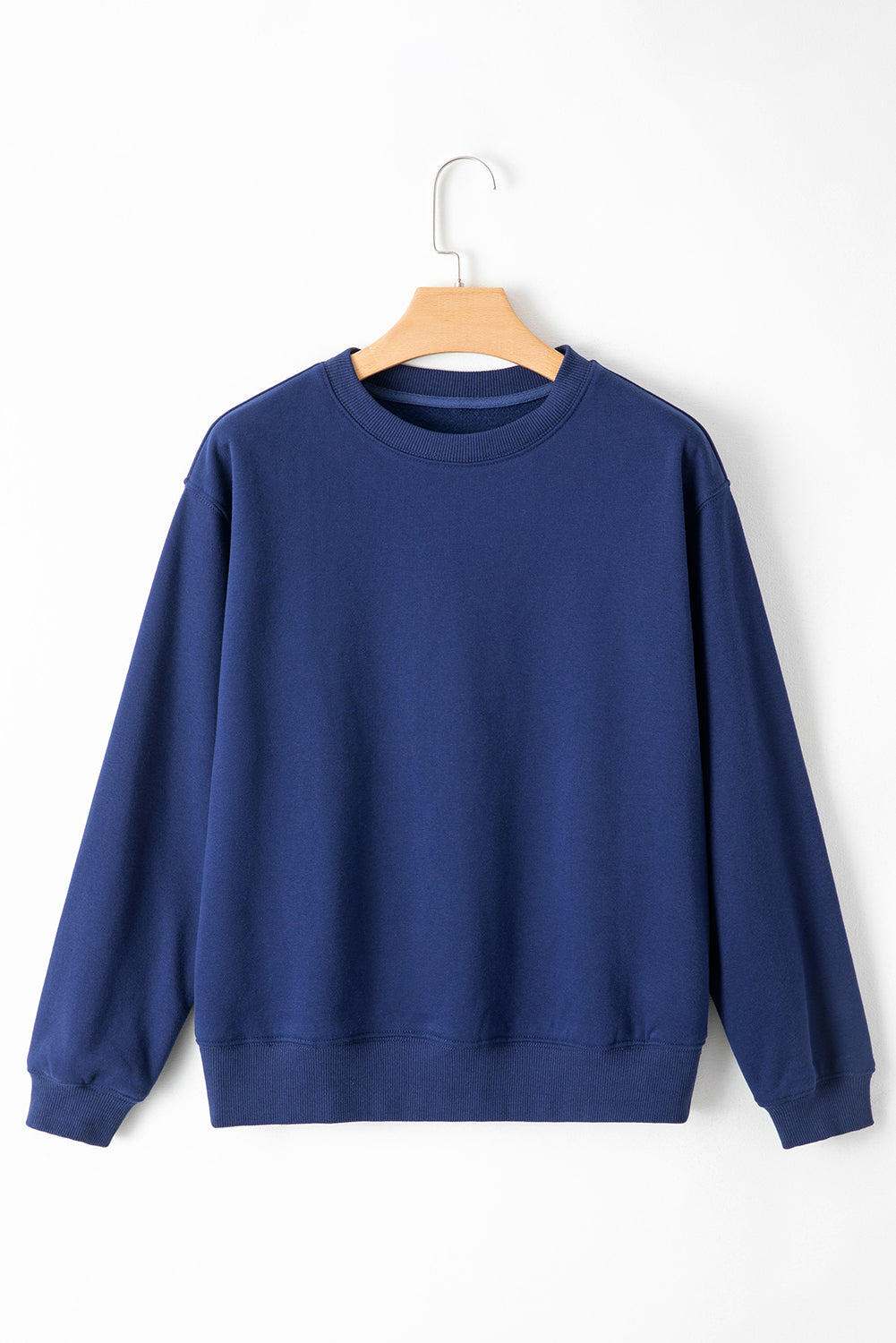 Black Solid Color Drop Shoulder Terry Sweatshirt