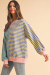 Pink Stripe Colorblock Drop Shoulder Oversize Sweatshirt