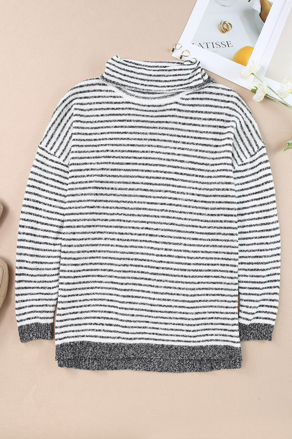 Brown Striped Turtleneck Oversized Sweater