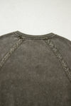 Jungle Green Lace Applique Notched Neck Mineral Wash Baggy Sweatshirt