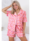 Green Flower Print Buttoned Shirt and Drawstring Waist Pajama Set