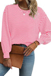 Black Striped Round Neck Drop Shoulder Long Sleeve Top