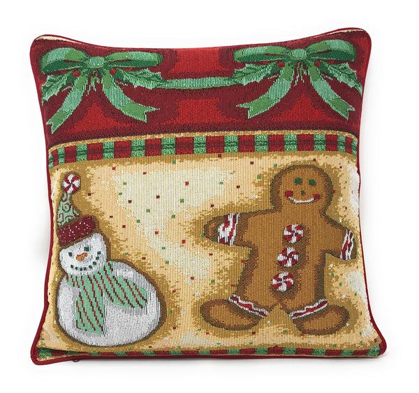 Gingerbread Snowman Woven Tapestry Throw Pillow Covers 16" x 16" (12917)
