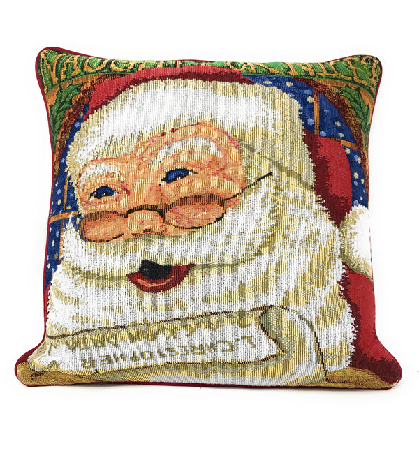 Naughty or Nice Santa Claus Christmas Woven Tapestry Throw Pillow Cover - 16" x 16"