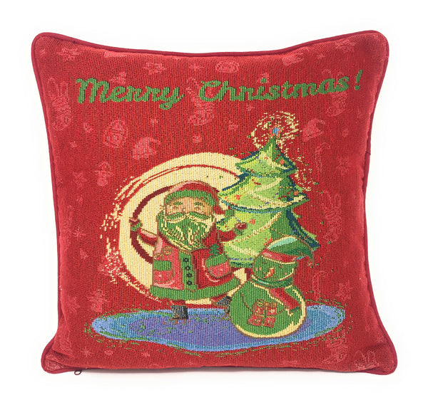 Red Santa Claus Christmas Woven Tapestry Throw Pillow Cover - 16" x 16" (17615)