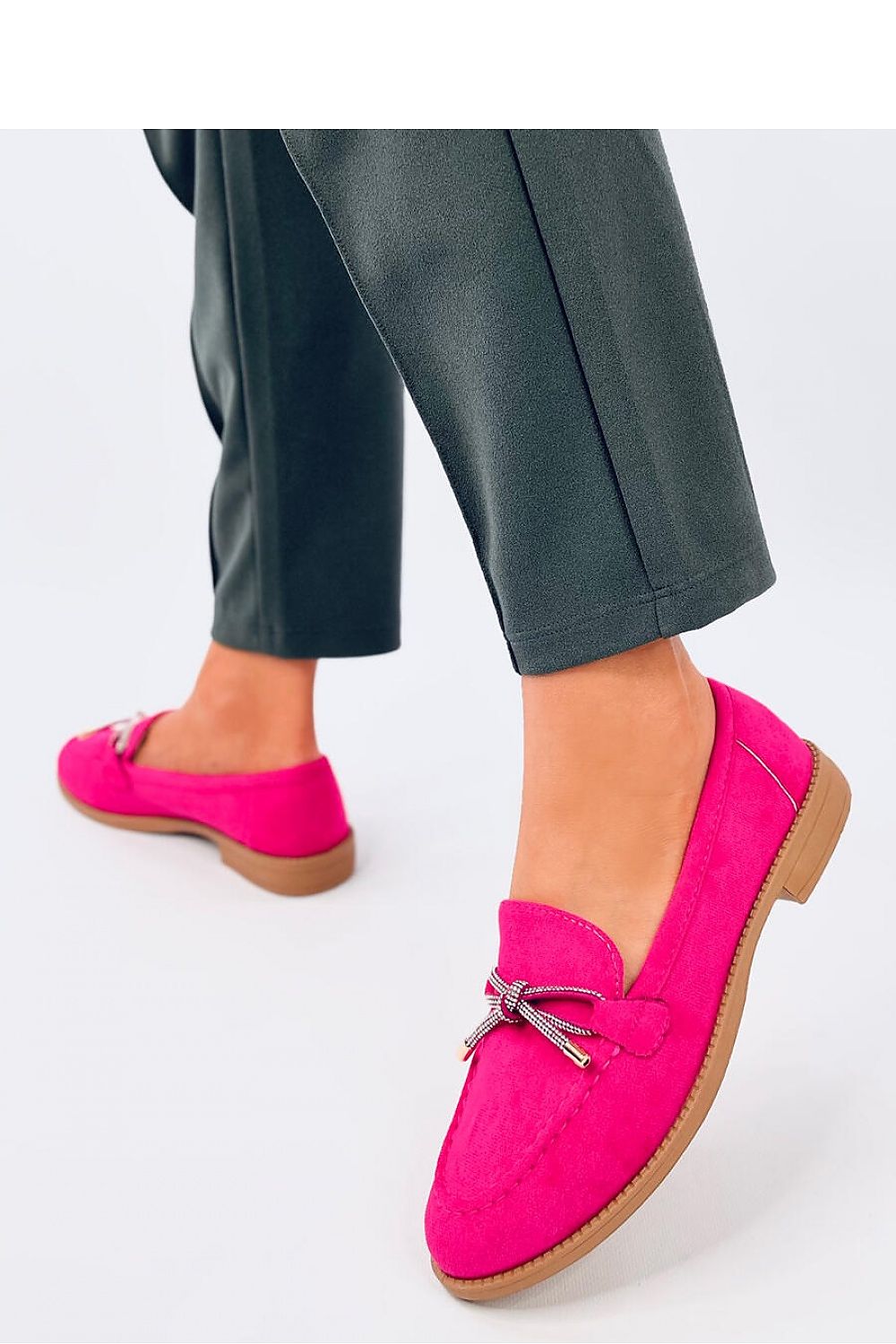 Pink Suede Shiny Bow Loafers