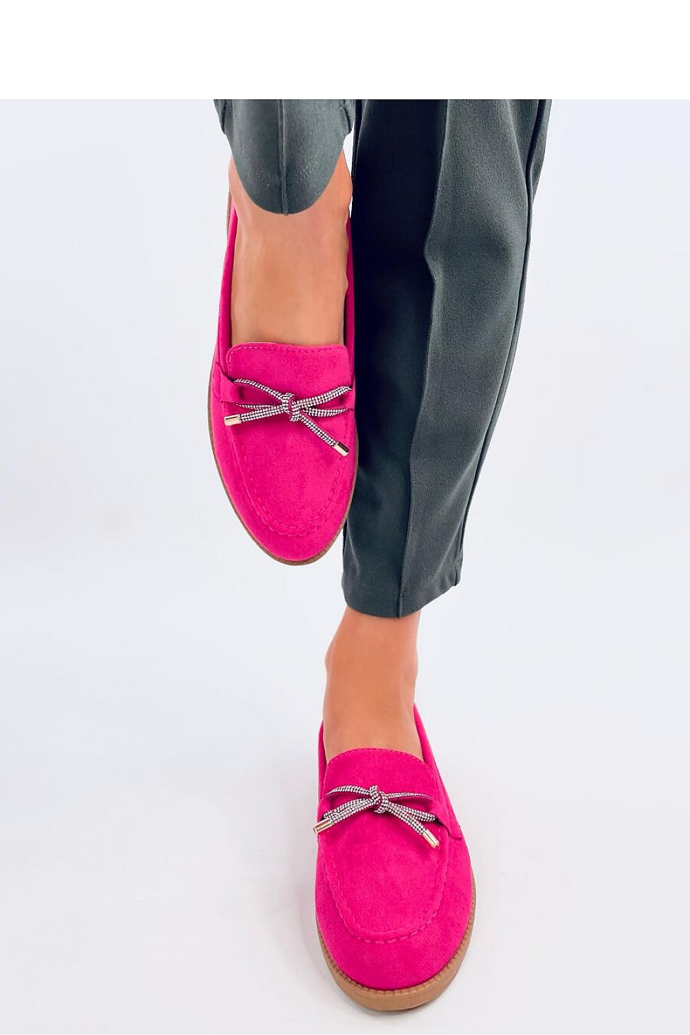 Pink Suede Shiny Bow Loafers