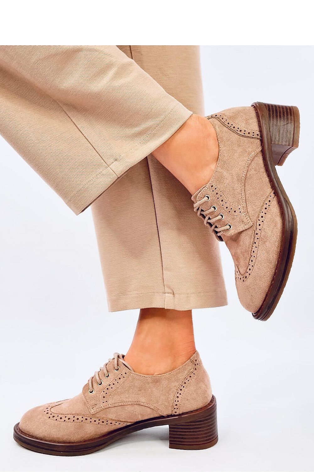 Suede Platform Heel Shoes, Beige