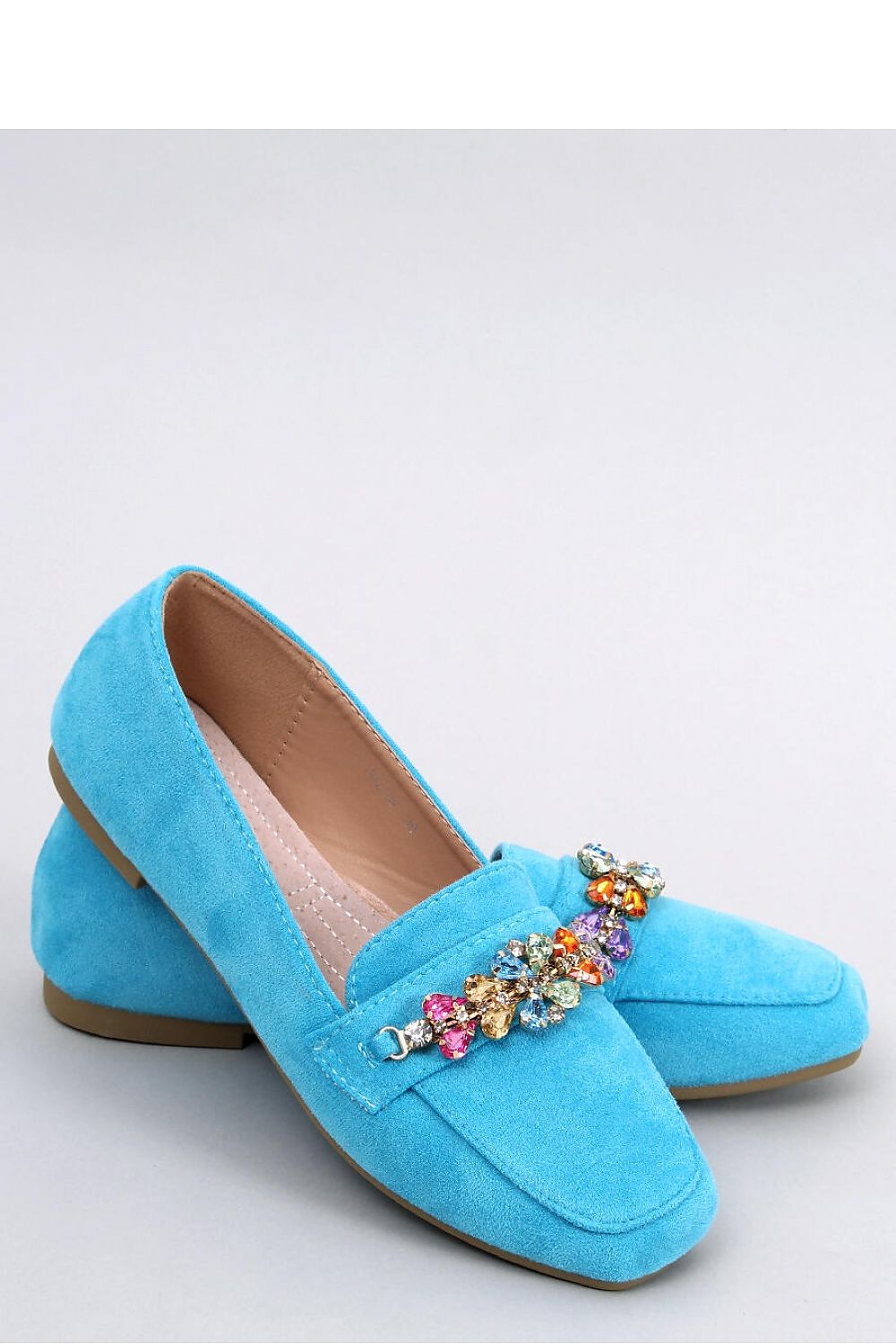 Sky Blue Zircon Stone Suede Loafers