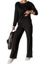 Black Solid Pullover And Seamed Casual Pants Set