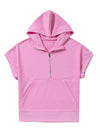 Bonbon Half Zipper Kangaroo Pocket Short Sleeve Hoodie