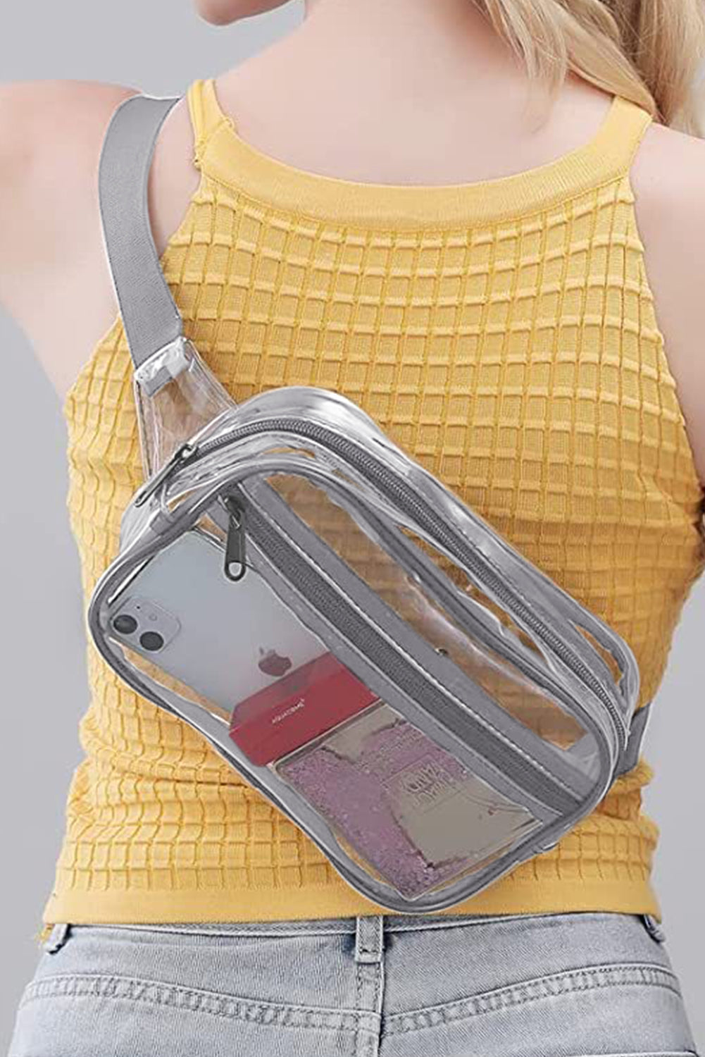 Grey Clear PVC Adjustable Strap Crossbody Bag