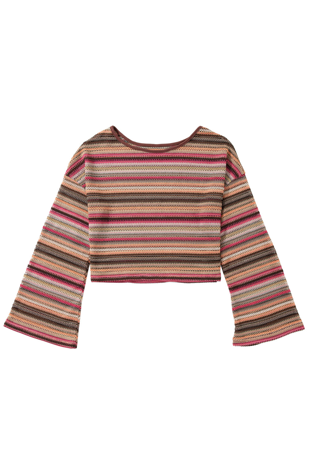 Rose Red Ethnic Striped Cropped Long Sleeve Top